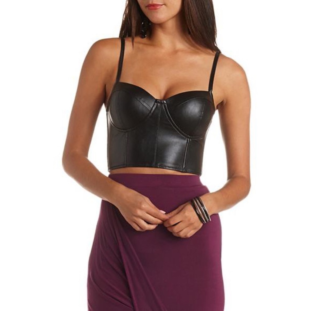 Black Faux Leather Bustier